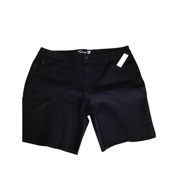 Seven 7 Women denim Bermuda Frayed bottom Jean Shorts Black Sz 16 NWT - Picture 1 of 11